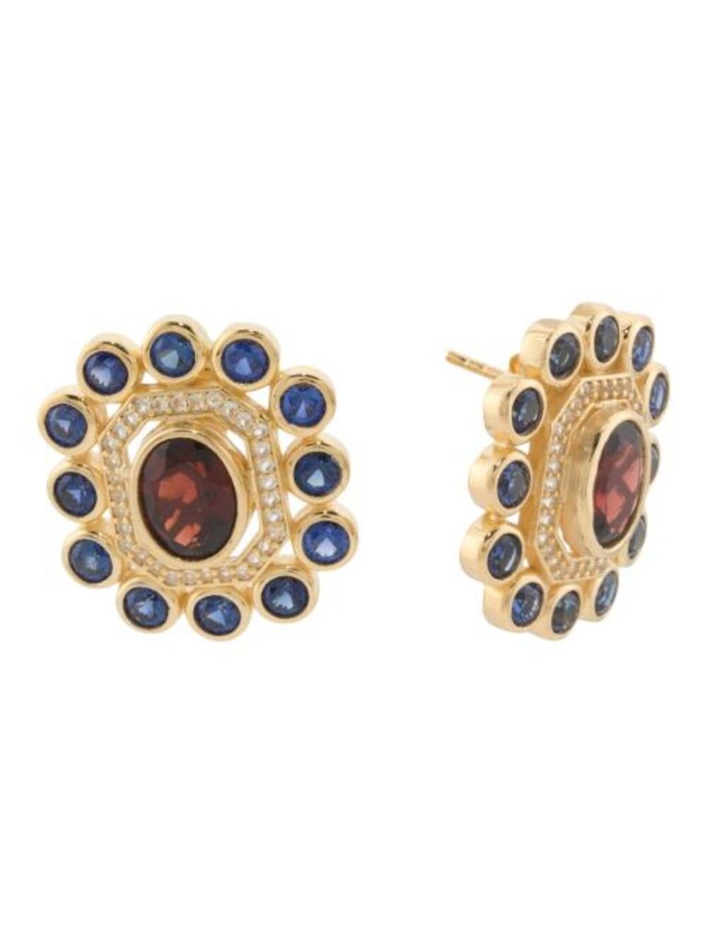 SHIVAM Made In India 14kt Gold Plated Garnet And Lab Sapphire Fancy Earrings